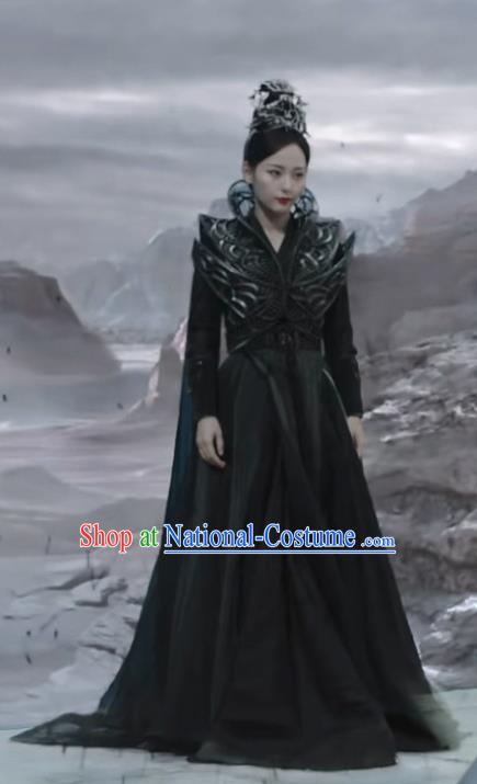 Chinese Ancient Demon Queen Black Dress Costume TV Series Ancient Love Poetry Swordswoman Wu Huan Garment Clothing