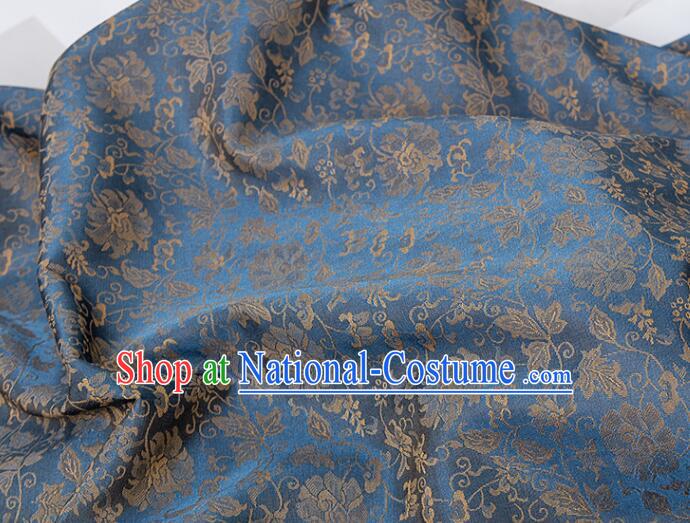 Chinese Dark Blue Brocade Fabric Classical Peony Pattern Design Fabric Cheongsam Material