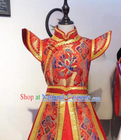 Chinese Mongol Nationality Garment Children Dance Mongolian Dress Folk Dance Costume