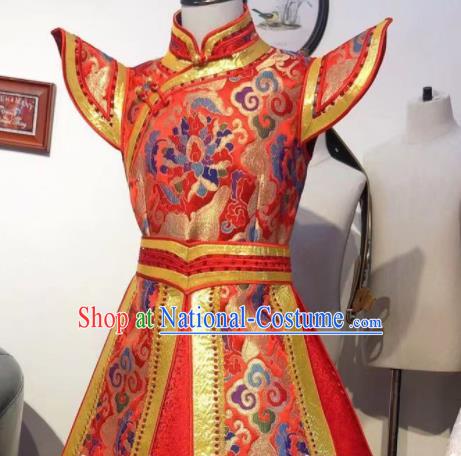 Chinese Mongol Nationality Garment Children Dance Mongolian Dress Folk Dance Costume