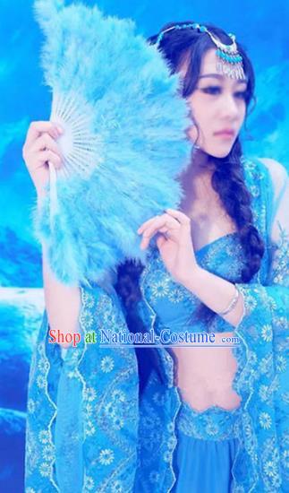 Chinese Ancient Dance Lady Blue Dress Costume Western Regions Beauty Clothing