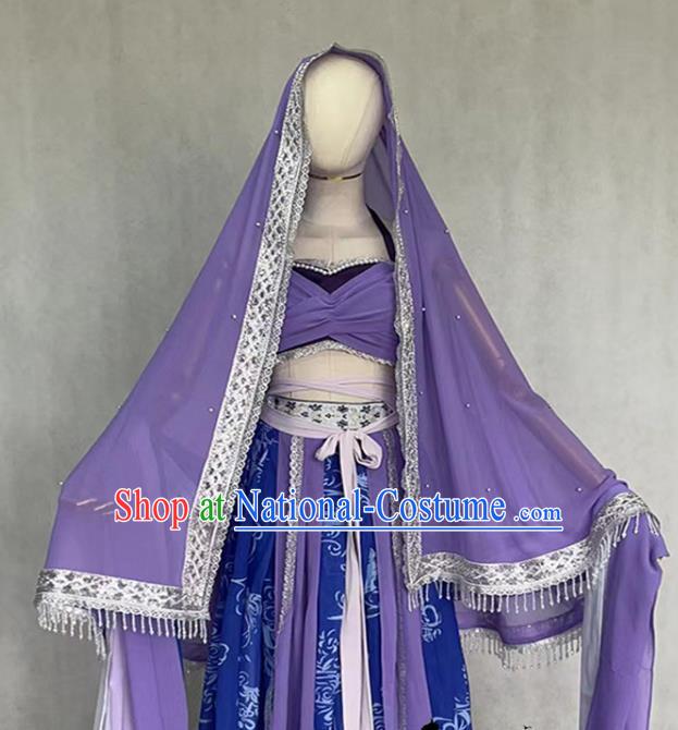 Chinese Classical Dance Clothing Ancient Ethnic Princess Purple Dress Costume