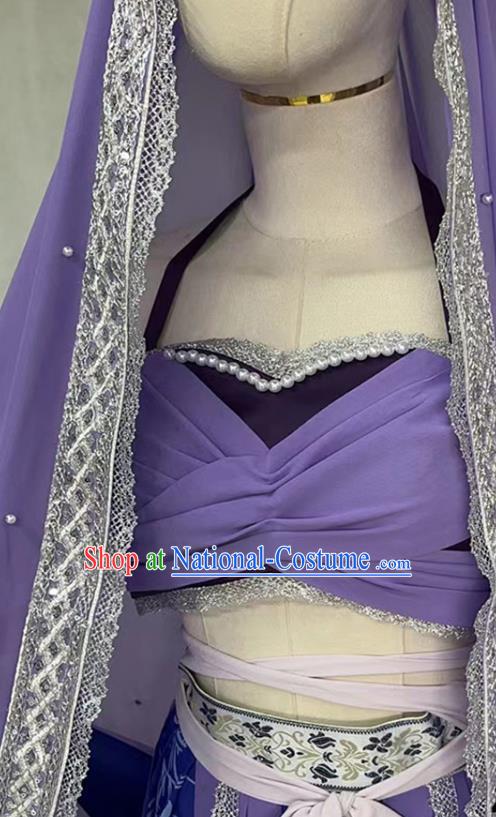 Chinese Classical Dance Clothing Ancient Ethnic Princess Purple Dress Costume