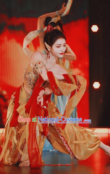 Chinese Ancient Lou Lan Princess Dress Costume Flying Apsaras in Dunhuang Murals Dance Clothing