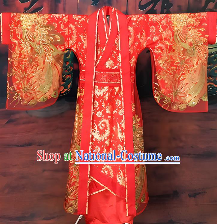 Chinese Wedding Costume Han Dynasty Empress Clothing Ancient Embroidered Red Dress