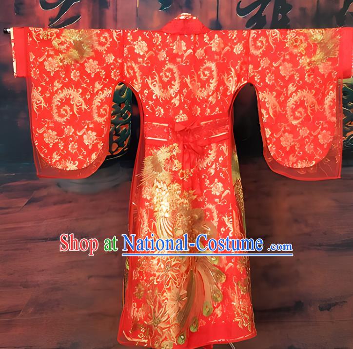 Chinese Wedding Costume Han Dynasty Empress Clothing Ancient Embroidered Red Dress