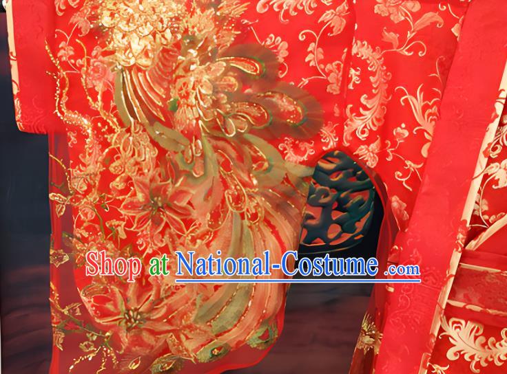 Chinese Wedding Costume Han Dynasty Empress Clothing Ancient Embroidered Red Dress