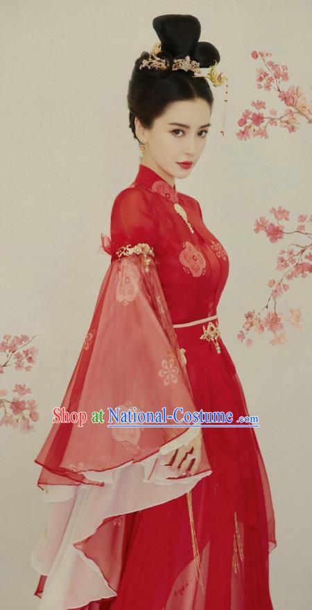 Chinese Classical Dance Costume Tang Dynasty Beauty Clothing Ancient Fairy Maiden Red Dress