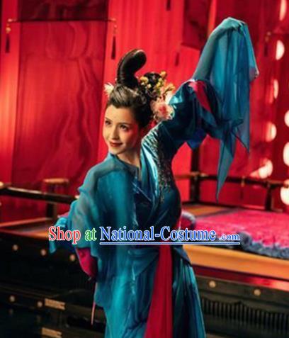 Chinese Ancient Fairy Maiden Blue Dress Classical Dance Costume Soul Snatcher Beauty Ying Lian Clothing