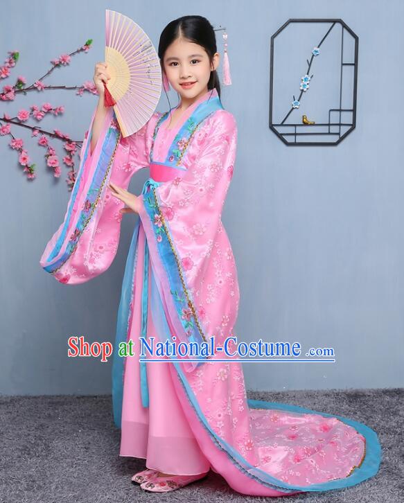 Chinese Tang Dynasty Princess Garment Costume Ancient Imperial Consort Pink Dress Empress Clothing for Children