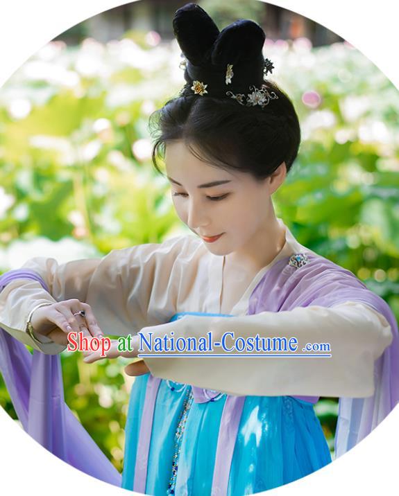 Chinese Tang Dynasty Princess Clothing Traditional Blue Hanfu Dress Ancient Palace Lady Garment Costumes