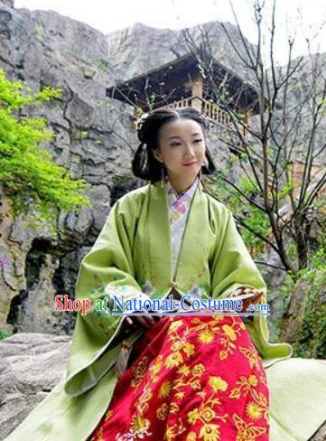 Chinese Ming Dynasty Noble Lady Clothing Traditional TV Series Blue Top and Red Dress Ancient Empress Garment Costumes