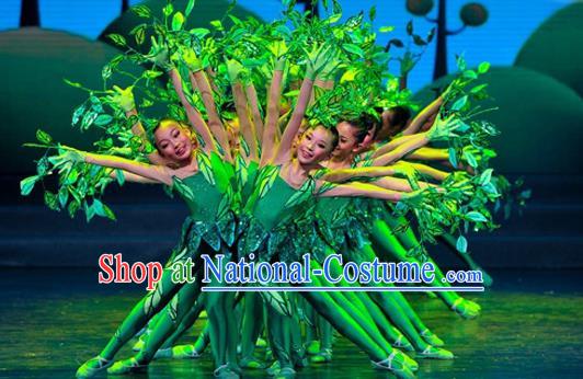 Top Green Tree Leaves Outfit Jungle Theme Performance Clothing Modern Dance Costume