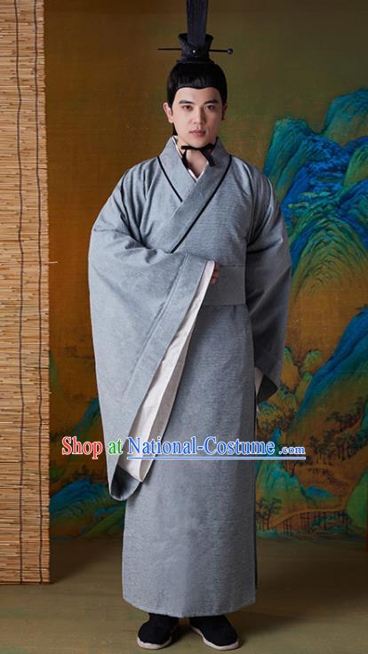 Chinese Spring and Autumn Period Confucius Clothing Ancient Scholar Grey Robe Costumes