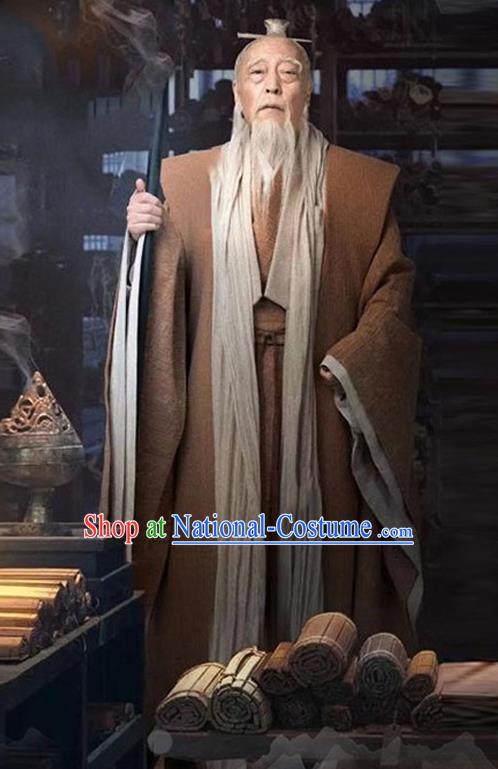 Chinese Qin Dynasty Confucian Fu Sheng Clothing Ancient Scholar Brown Garment Costumes