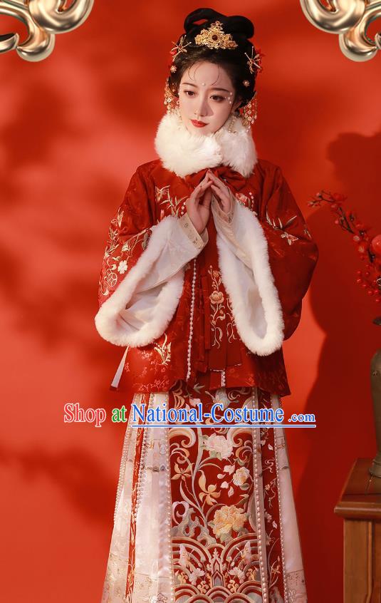 Chinese Traditional Winter Garment Clothing Ancient Rich Lady Dresses Ming Dynasty Costumes