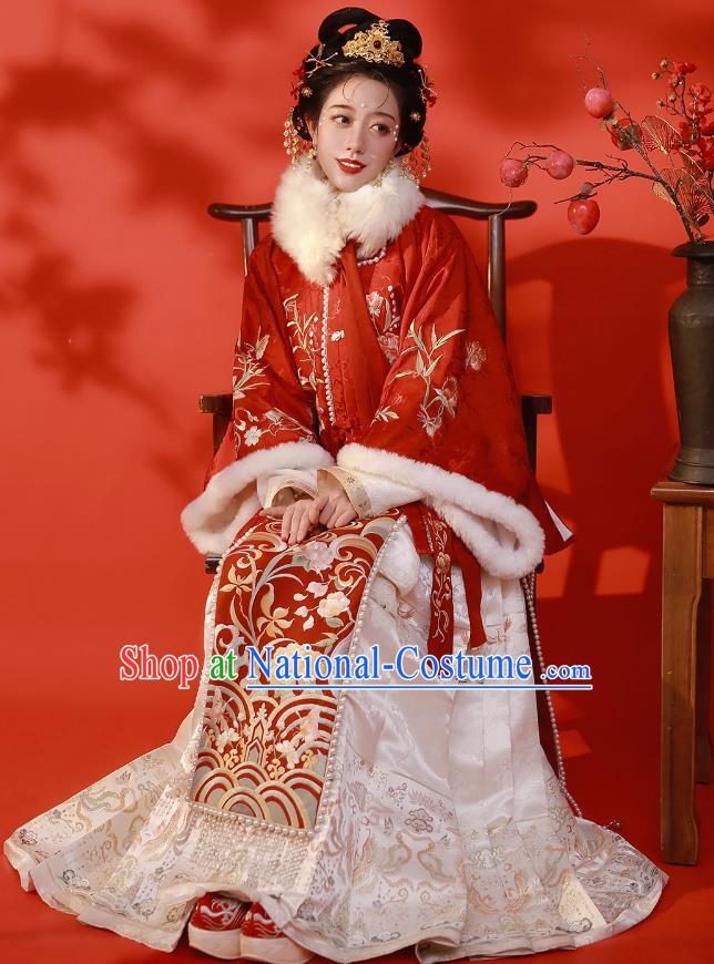 Chinese Traditional Winter Garment Clothing Ancient Rich Lady Dresses Ming Dynasty Costumes