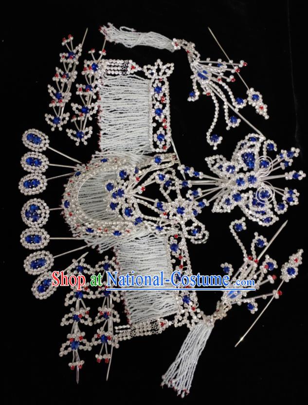 Chinese Peking Opera Actress Hair Jewelries Ancient Goddess Headpieces Traditional Beijing Opera Crystal Hairpins Headdress