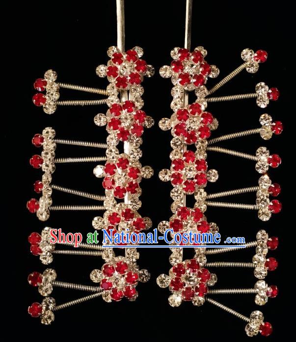 Chinese Traditional Beijing Opera Diva Headpiece Peking Opera Actress Hair Jewelries Ancient Princess Red Gems Hairpins