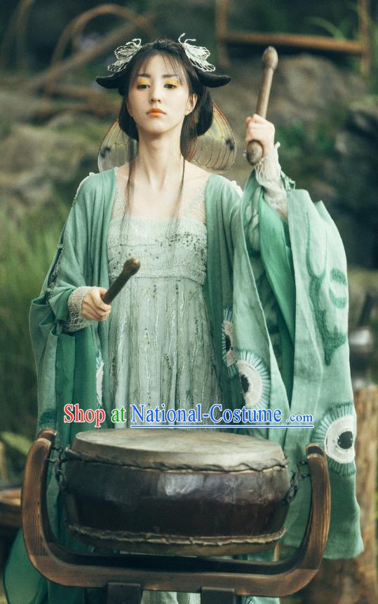 Chinese Film The Yinyang Master Servant Girl Ba Cai Costume Ancient Butterfly Fairy Green Dress Clothing