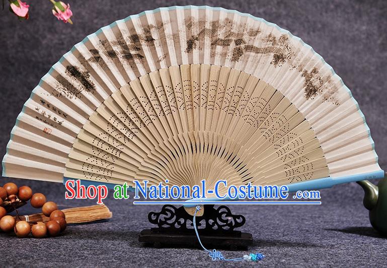 Chinese Handmade Silk Fan Traditional Folding Fans Painting Landscape Fan