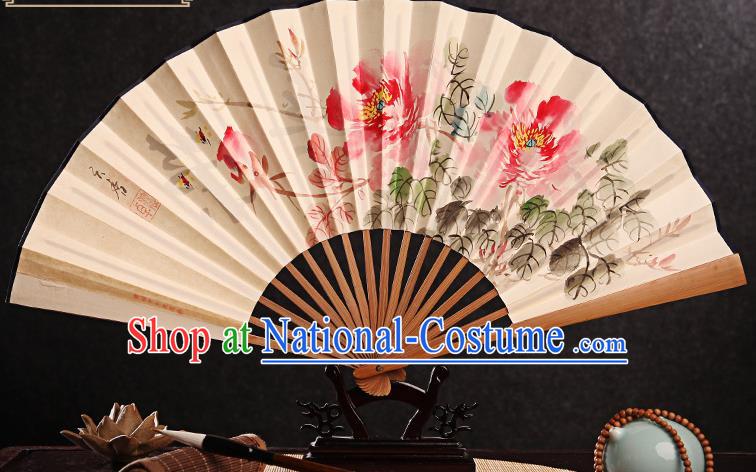 Chinese In Painting Peony Fan Handmade Paper Fan Traditional Folding Fans