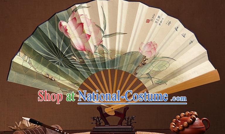 Chinese Traditional Folding Fans In Painting Lotus Fan Handmade Paper Fan