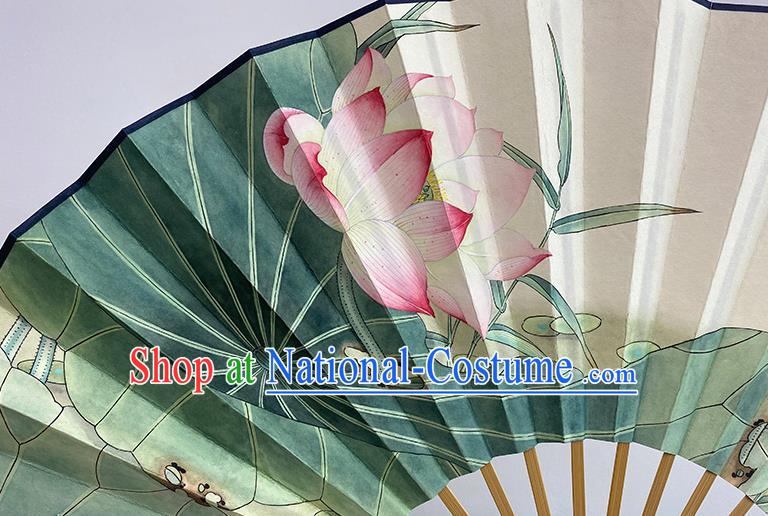 Chinese Traditional Folding Fans In Painting Lotus Fan Handmade Paper Fan