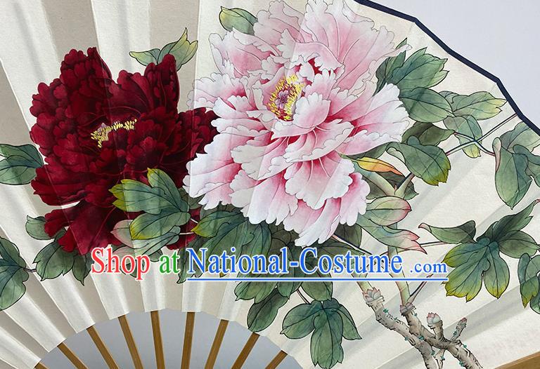 Chinese Handmade Paper Fan Traditional Folding Fans In Painting Peony Fan