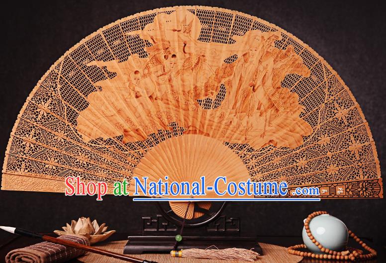 Chinese Sandalwood Accordion Collection Fan Traditional Folding Fans Carved Longevity Immortal Fan Handmade Craft