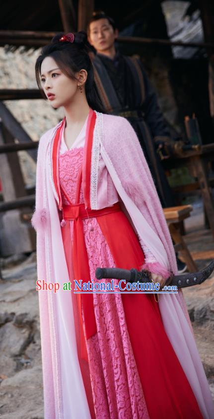 Chinese Wu Xia TV Series Heros Wen Rou Costume Ancient Swordswoman Clothing Traditional Young Heroine Red Dress