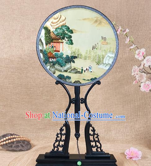 Chinese Handmade Palace Fan Traditional Embroidery Fan Silk Fan Circular Fan