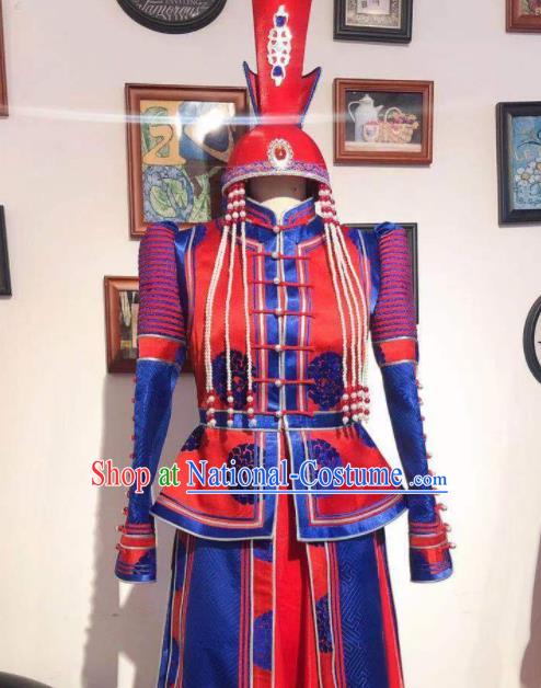 Handmade Wedding Costume Traditional Red Mongolian Robe Chinese Mongol Nationality Bride Dress