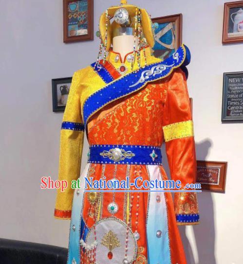 Chinese Zang Nationality Festival Red Dress Folk Dance Costume Traditional Zang Ethnic Clothing