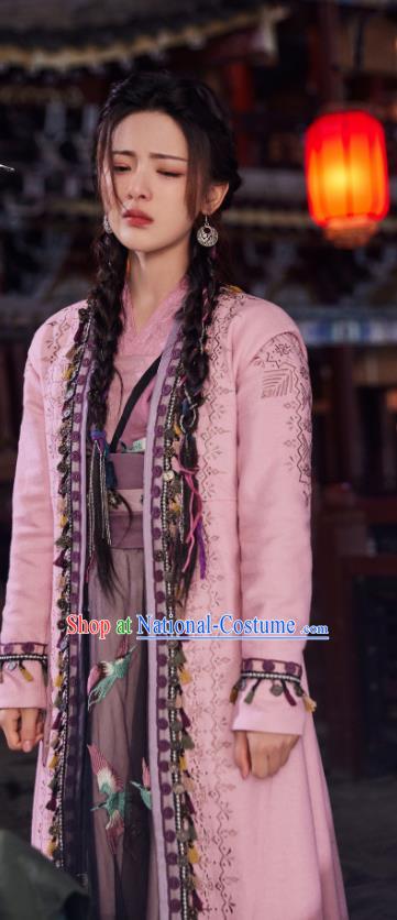 Chinese Ancient Swordswoman Clothing Traditional Female Knight Pink Dress Wu Xia TV Series Heros Wen Rou Costume