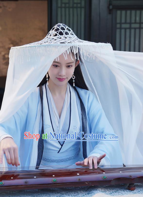 Chinese Traditional Noble Lady Blue Dress Wuxia TV Series Heros Lei Chun Costume Ancient Swordswoman Clothing