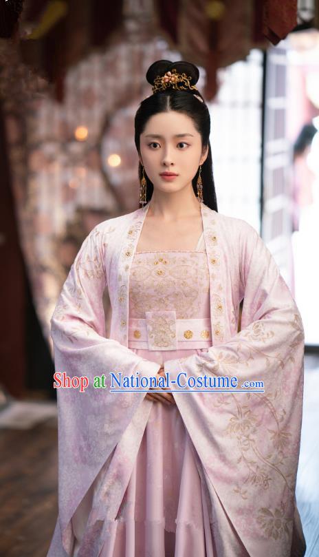 Chinese Traditional Pink Dress Garments Romantic TV Series One and Only Xing Hua Costume Ancient Princess Clothing