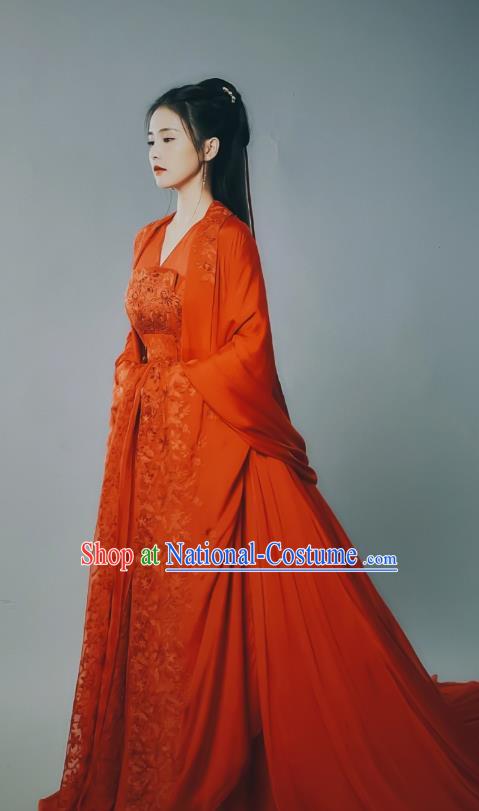 Chinese Traditional Red Wedding Dress TV Series One and Only Wen Shi Yi Costume Ancient Crown Princess Clothing