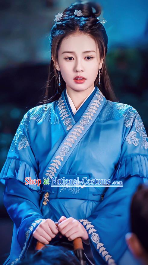 Chinese Ancient Noble Lady Clothing Traditional Embroidered Blue Dress TV Series One and Only Wen Shi Yi Costume