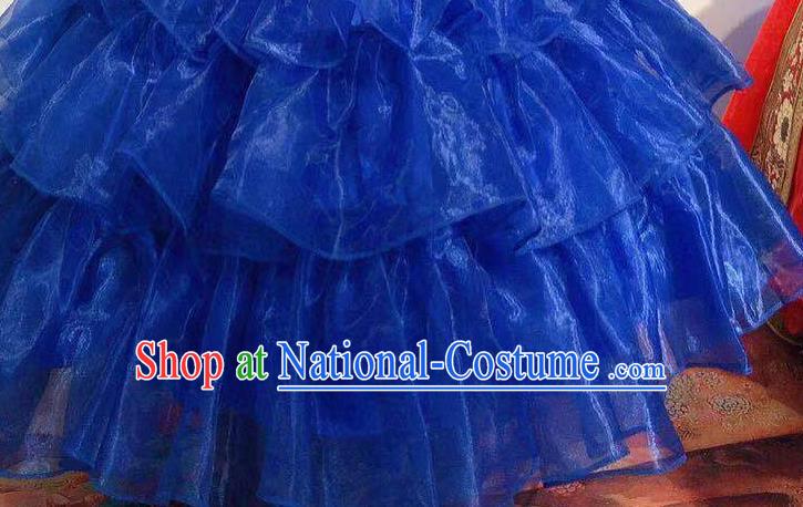 Chinese Traditional Ethnic Festival Costume Mongol Nationality Dance Royal Blue Dress Mongolian Folk Dance Garment