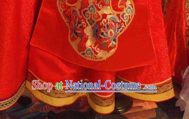 Chinese Traditional Ethnic Wedding Costume Mongol Nationality Bride Red Dress Mongolian Festival Garment