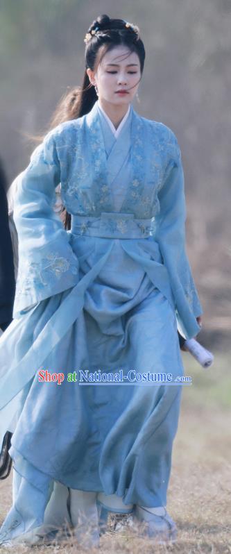 One and Only TV Series Prince Princess Cui Shi Yi Blue Dress Chinese Ancient Noble Lady Clothing Traditional Garments