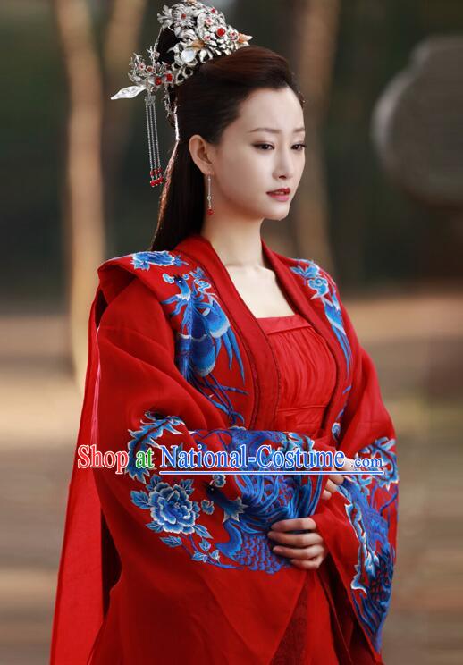 Chinese Ancient Imperial Consort Embroidered Red Dress Ancient Wedding Clothing TV Series The Legends Shen Qianjin Costume