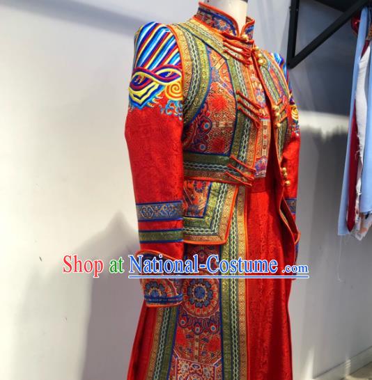 Chinese Mongolian Festival Performance Clothing Ethnic Red Wedding Dress Costume Mongol Nationality Bride Garment