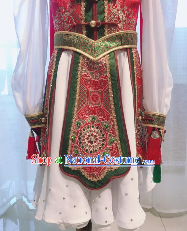 Chinese Mongolian Festival Performance Clothing Ethnic Girl Costume Mongol Nationality Performance Dress Garment and Hat