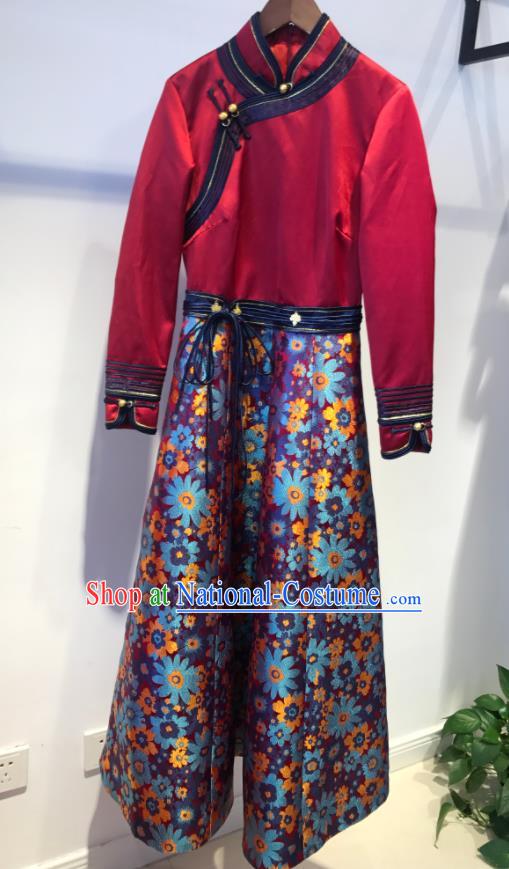 Chinese Mongol Nationality Performance Costume Mongolian Folk Dance Dress Ethnic Festival Performance Clothing