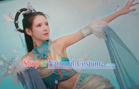 Chinese Romance Movie Mermaid Bound Bai Qiulian Garment Costume Ancient Fairy Beauty Green Dress