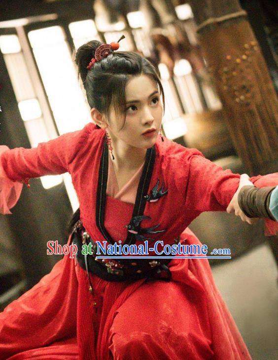 Chinese Wuxia TV Series Heroes Wen Rou Clothing Traditional Swordswoman Red Dress Ancient Heroine Costume