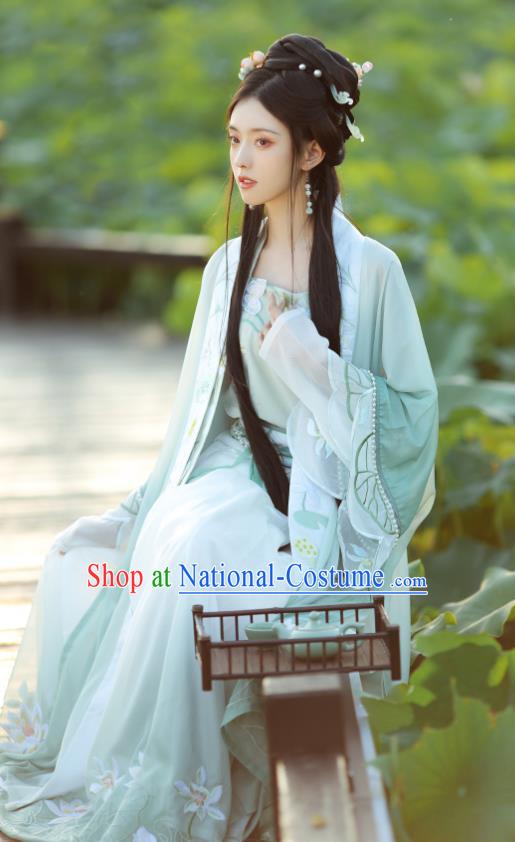 Chinese Traditional Light Green Hanfu Dress Ancient Young Woman Clothing Song Dynasty Princess Garment Costumes