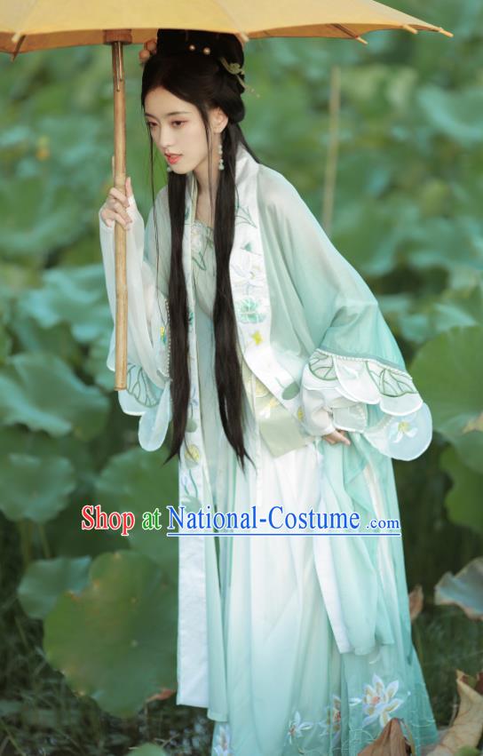 Chinese Traditional Light Green Hanfu Dress Ancient Young Woman Clothing Song Dynasty Princess Garment Costumes